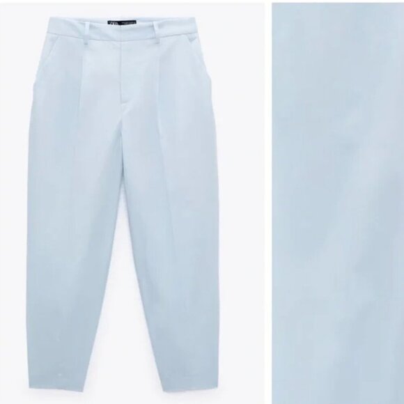 Zara Cotton Light Blue High-Waisted Slouchy Pants/Trousers. Size S NEW WITH TAG - Picture 2 of 5